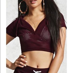 Forever 21 jersey material hooded crop top